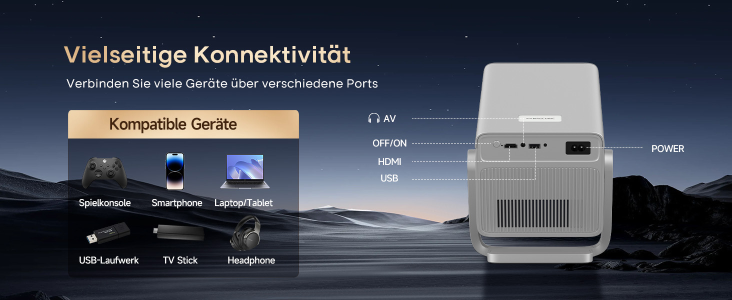 Magcubic Mini Beamer 4K/8K: Портативний проєктор з Android 14, WiFi 6, Bluetooth 5.4, Автофокус, Автоматична корекція трапеції, 180° поворот, 5W динамік, 800ANSI, HY350MAX