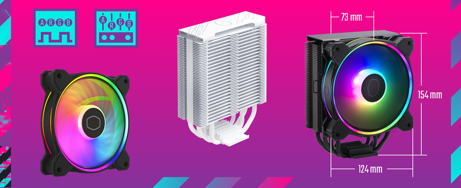Cooler Master Hyper 212 Halo: Кулер для CPU з RGB підсвічуванням, чорний, LGA1700 & AM5, 4 теплові трубки