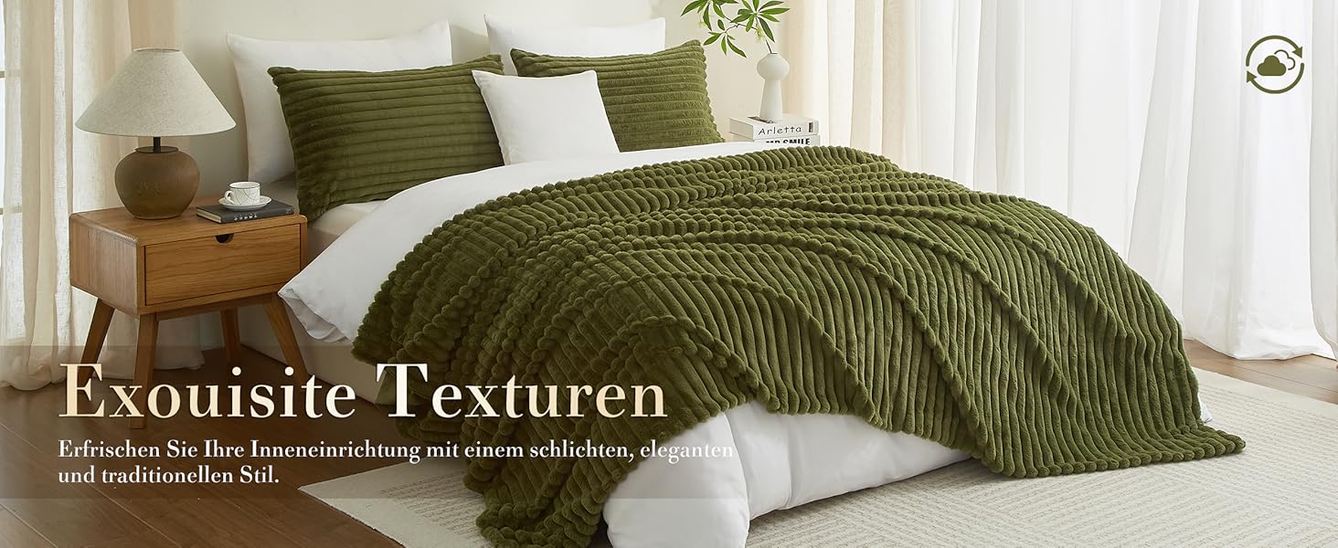 М'яка плюшева ковдра Luofanfei 180x200 см, салатово-кремовий колір, з ефектом 'пухирців', тепла флісова ковдра для спальні, офісу, дивана.