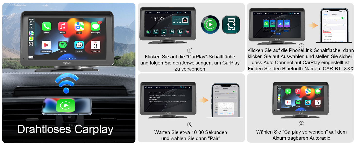 Автомобільний дисплей Alxum CarPlay 7'' IPS із FM-трансмітером, Bluetooth, монітором для авто, камерою заднього виду, підтримкою TF карти, FM і AUX для всіх авто