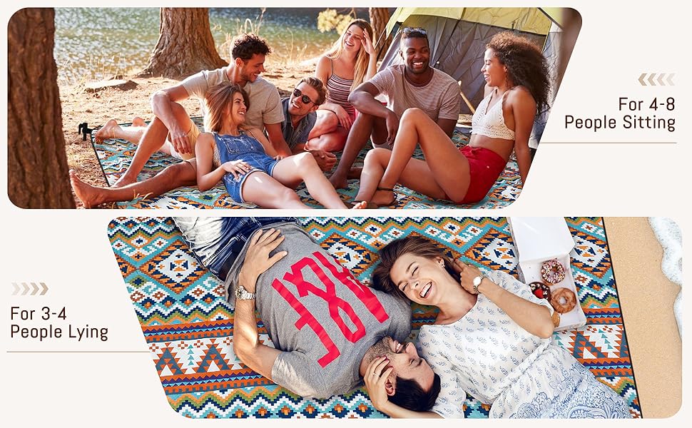 Плед для пікніка Boho 200x200 см, водонепроникний, антипісочний, з ручкою та кілочками, XL килимок для кемпінгу, пляжу, парку, прогулянок в стилі бохо