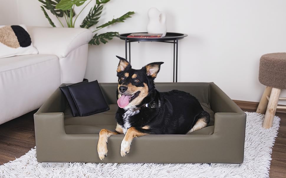 Софа для собак Candy | М'яке ліжко-диванчик для собак з бортиками | Ідеальне собаче ліжко для подорожей | Корзина-ліжко для маленьких собак (Taupe)