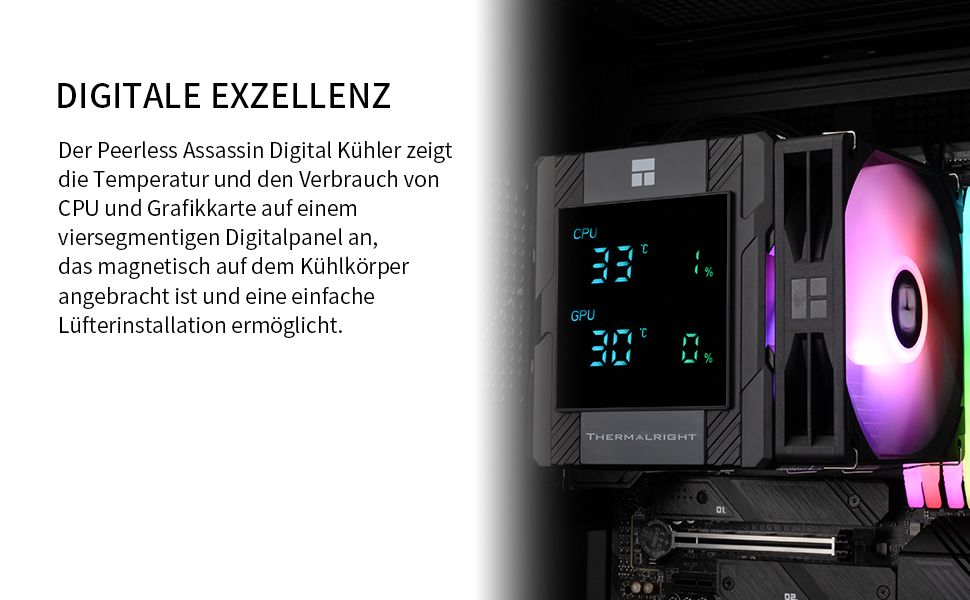 Кулер для процесора Thermalright Peerless Assassin 120 Digital ARGB White — двовежевий повітряний охолоджувач з цифровим дисплеєм для AM4/AM5, Intel LGA1851/1700/1200