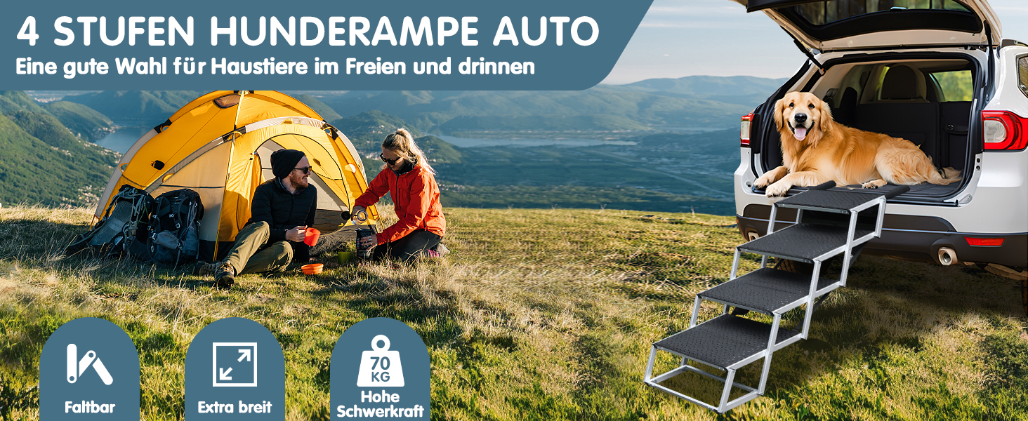 SDLDEER Dog Ramp for Car - 4 Step Collapsible Dog Ramp, Adjustable Height, Supports up to 80kg, Suitable for All Vehicles