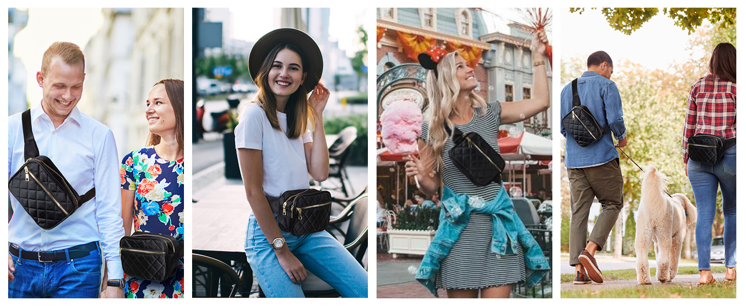 Жіноча бананка Jueachy, сумка через плече, поясна сумка, водонепроникна, чорна, ромбовий візерунок, 4 кишені на блискавці, для активного відпочинку, подорожей, фестивалів