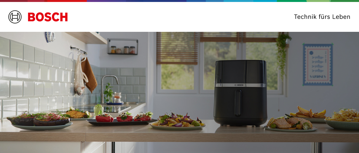 Фритюрниця повітряна Bosch Serie 4, XL, 6.1 л, чорна, 7 програм, розморожування, підігрів, сенсорний дисплей, MAF462B0