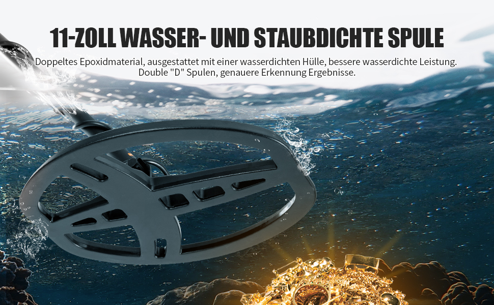 Металдетектор 13''/33см Profi з великою водонепроникною двокотушковою пошуковою котушкою, високою чутливістю та функцією Pinpointer, для пошуку золота, для дорослих з LCD-дисплеєм (Сірий)