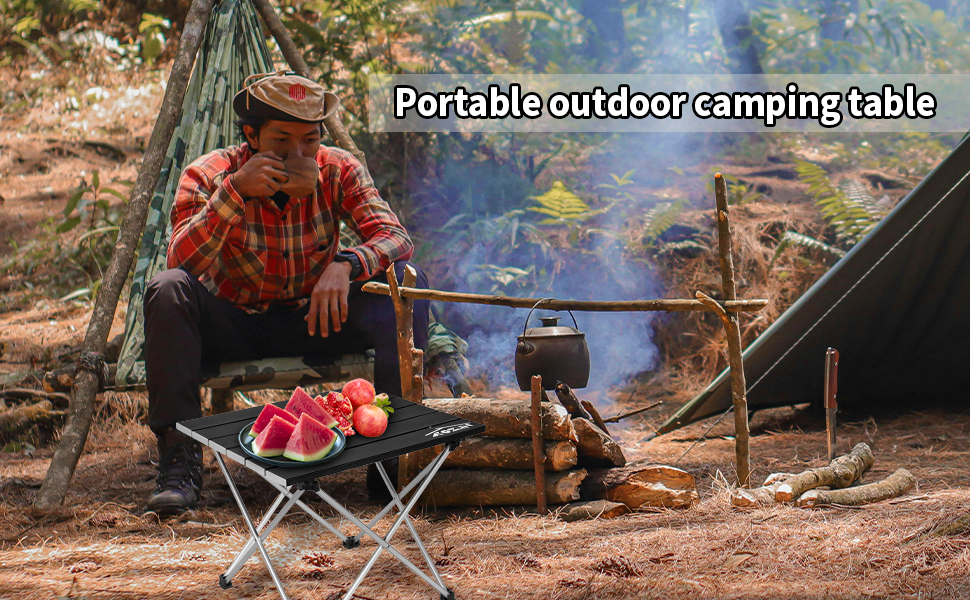 Складний кемпінговий стіл алюмінієвий портативний для пікніка та пляжу, чорний (S)