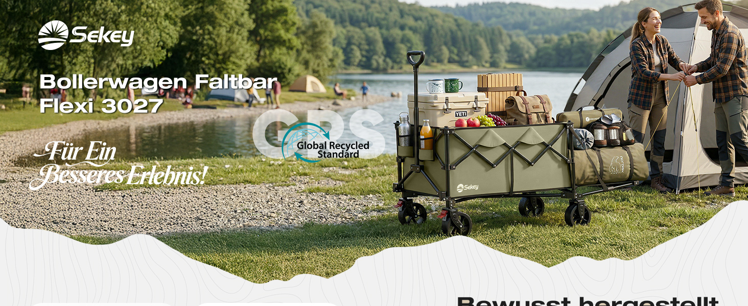 Візок складаний Sekey XXL 240L, вантажопідйомність 150 кг, оливково-зелений - універсальний транспортний візок для будь-якої місцевості