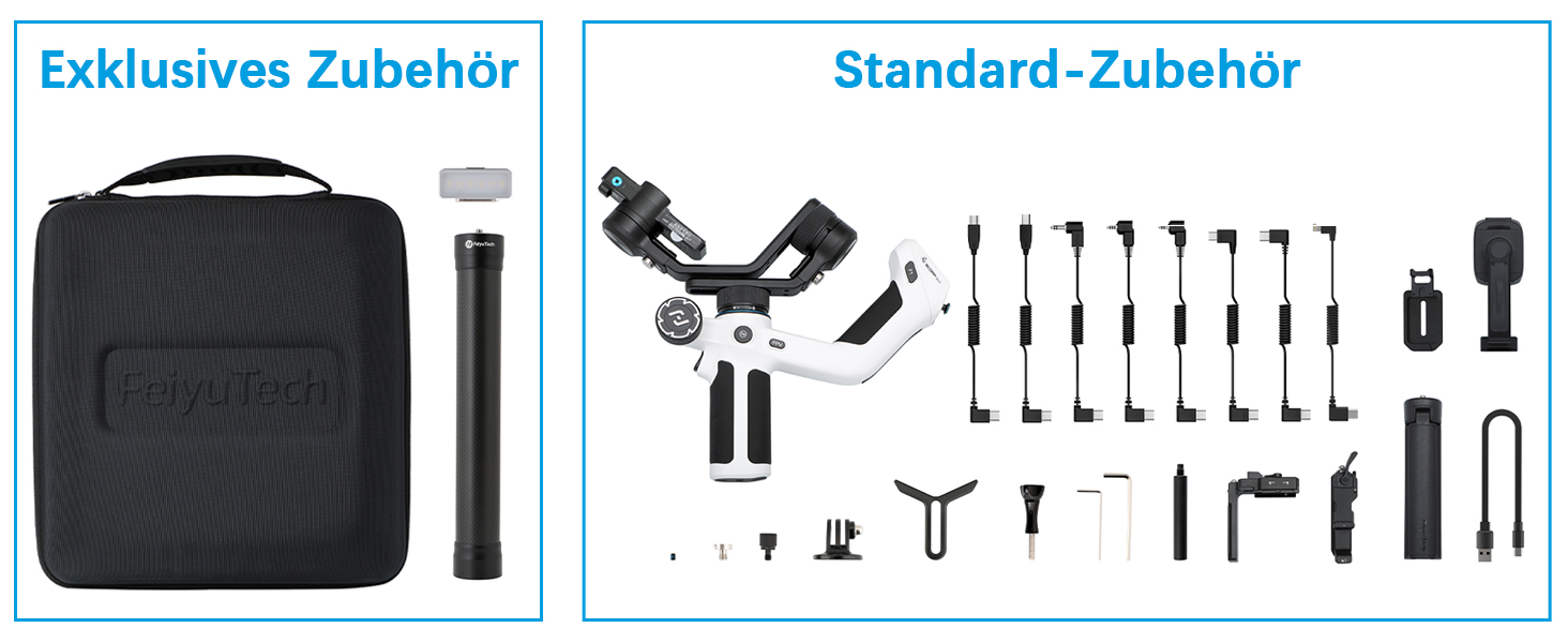 Feiyu SCORP Mini 2 Kit - Стабілізатор для бездзеркальних камер/Action-камер/iPhone/Samsung, Ручний 3-осьовий гiмбал з сумкою, світлом для селфі та подовжувачем. Чорний та білий кольори