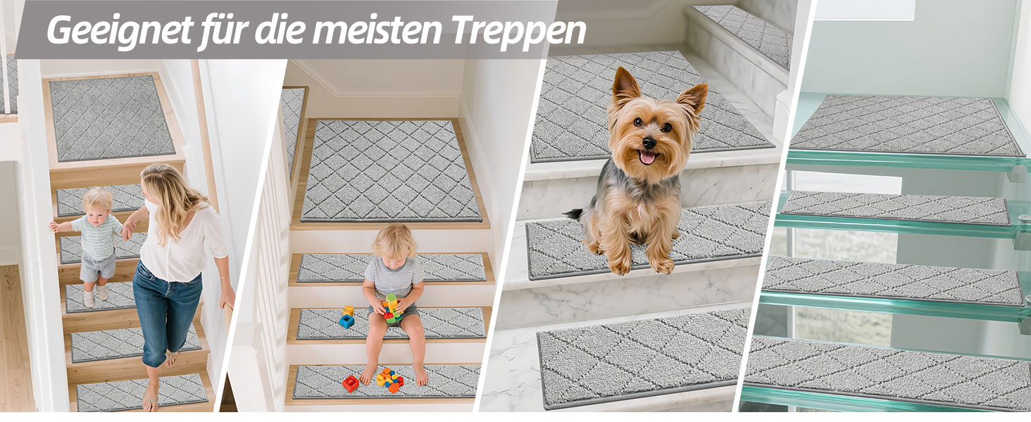 Ковзаючі сходи COSY HOMEER, 15 шт., 70 x 22 см, антиковзаючі, самоклеючі, машинне прання, 100% поліестер, TPE-підкладка, для дітей, літніх людей та домашніх тварин, сірий та білий