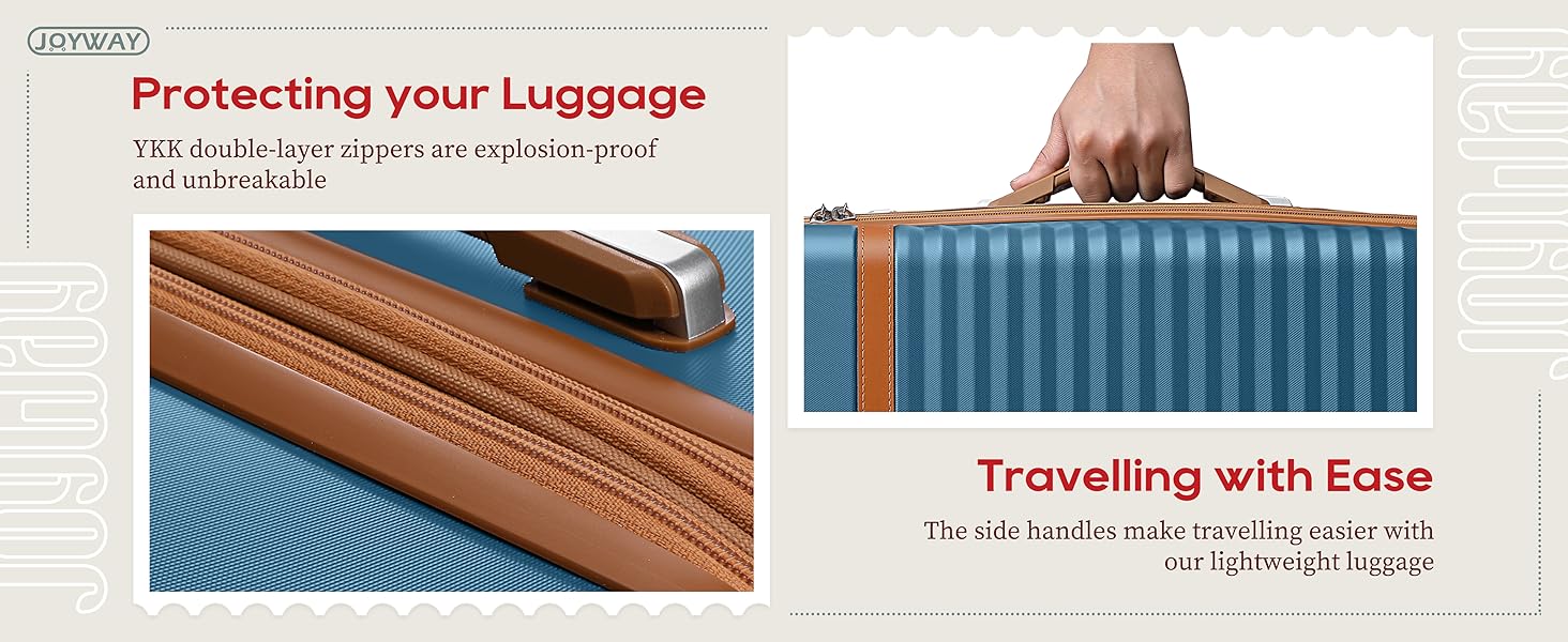 Чемодан Joyway ABS з розширенням, набір 4-х коліс та TSA-замком. В комплекті: сумка та косметичка (Блакитний, M)