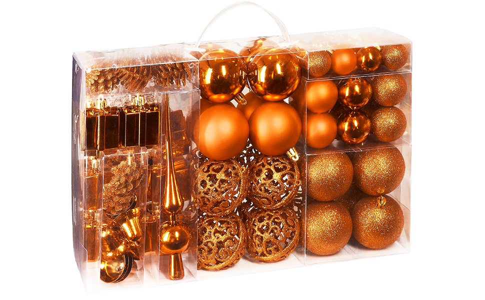 Набір прикрас для ялинки BRUBAKER 101 шт. з верхівкою, кремово-білий, помаранчевий