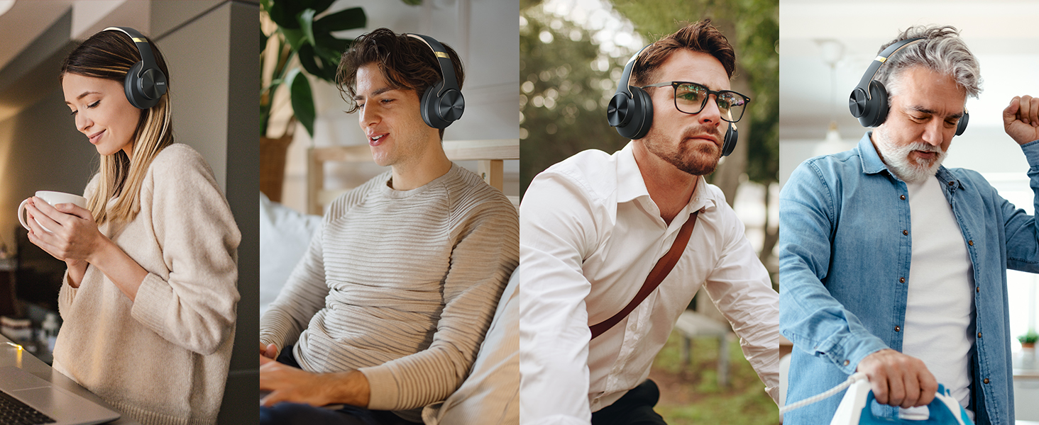 DOQAUS Bluetooth навушники Over-Ear з триманням заряду до 90 годин, 3 режими EQ, HiFi стерео, складні, з мікрофоном, м'які амбушури для подорожей/офісу/телефону/ПК/ноутбуків (Асфальтово-сірий)