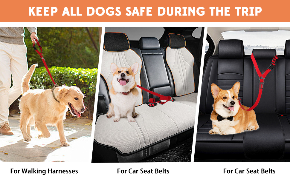 Автомобільний ремінь безпеки для собак, поводок для собак у машині, кріплення до підголівника, міцний поводок, шлейка для собак, котів та домашніх тварин (червоний)