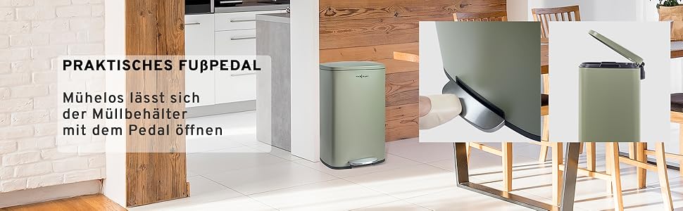 Сталевий відро для сміття з педальним механізмом, 50 літрів, з внутрішнім відром з пластику, м'яке закриття, зелений колір, для кухні, ванної кімнати або офісу
