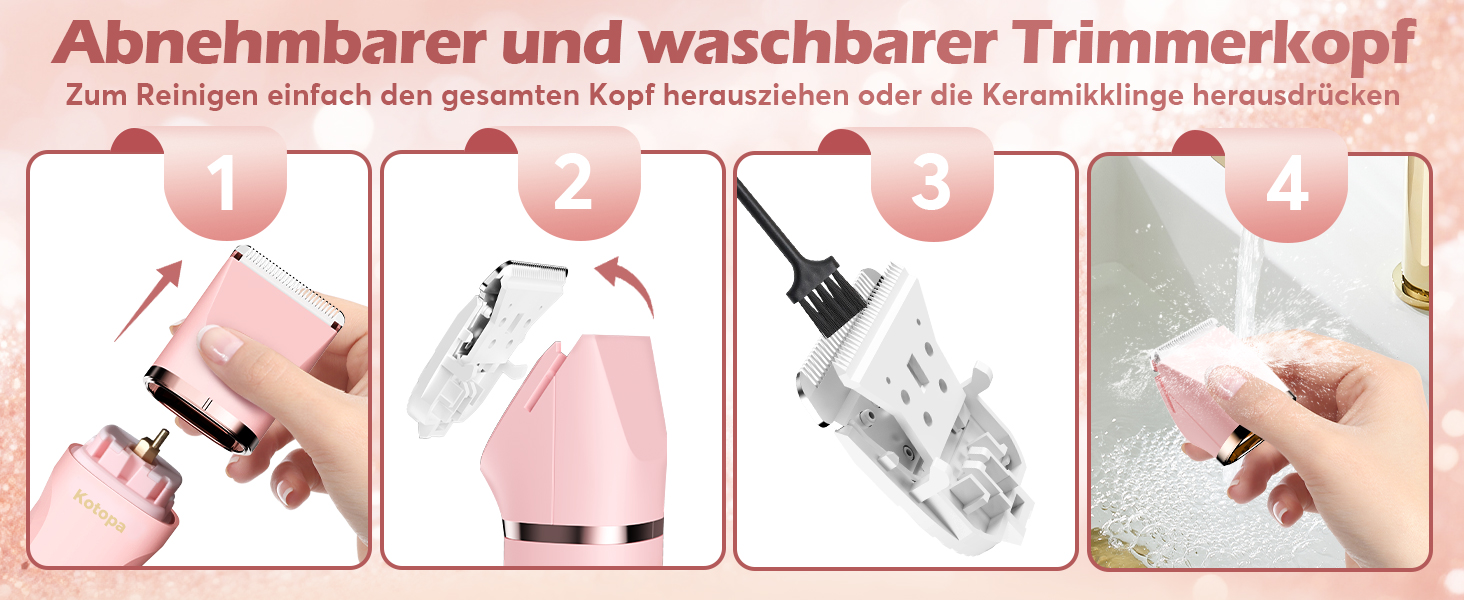 Електричний тример для інтимної зони для жінок 3-в-1, для бікіні, обличчя та тіла, бездротовий, водонепроникний, для чутливої шкіри (білий/рожевий)