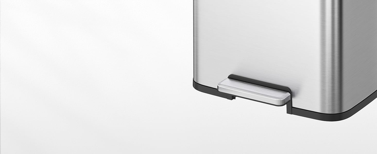 Відро для сміття EKO Madison 30L з висувним контейнером, м'яким закриттям кришки, стійке до відбитків пальців, нержавіюча сталь, прямокутне, з 20 мішками для сміття (25L+20L)