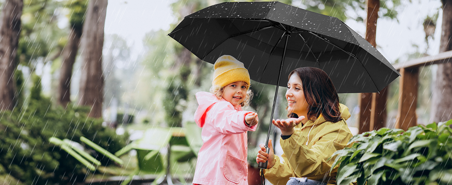 TECKNET Парасолька автоматична, чорна, штормостійка, легка у використанні