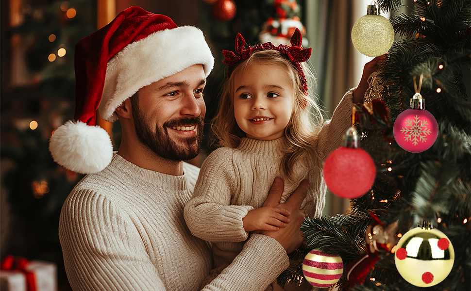 Новорічні кулі для ялинки, 50 шт. 3/4/6 см, з глітером, червоно-золоті. Пластикові прикраси для ялинки