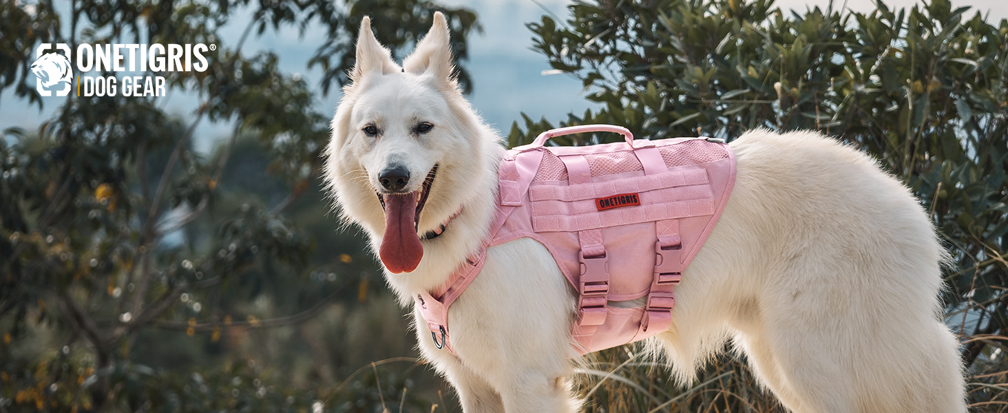 Нагрудник для собак OneTigris AIRE MESH, тактичний, великий, анти-тяга, з 2 ручками, регульований, дихаючий, зелений (рожевий, M)