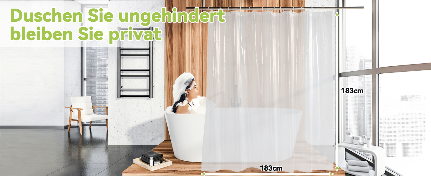 Шторка для душу OTRAKI 200x200 см, антигрибок, EVA, прозора, PVC-free, екологічна, з кільцями, для ванної кімнати