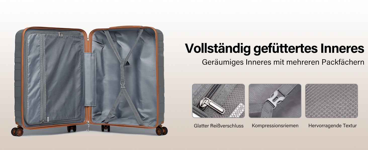 KONO Чемодан середнього розміру 65 см з поліпропілену, з TSA замком, 65x46x26.5 см (Крем-білий) (Сіро-коричневий), ручна поклажа