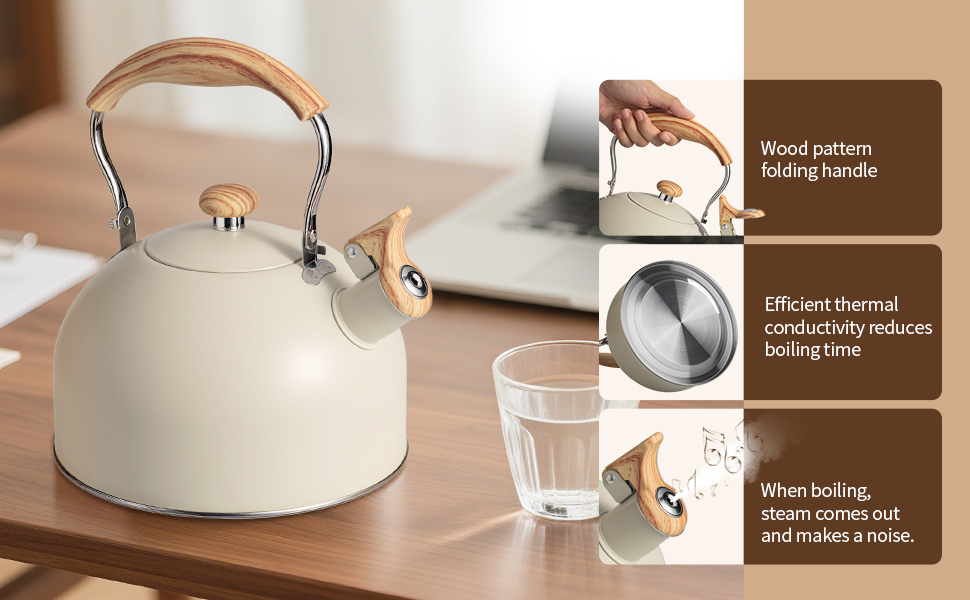 Чайник Teekessel 2.7л з дерев'яною ручкою, гучний свисток, нержавіюча сталь, антикорозійний, для всіх плит (2.5л)