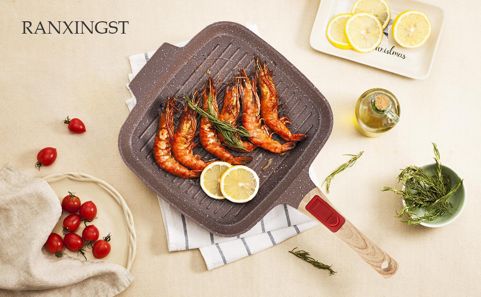 Гриль-сковорода з кришкою 26x24 см з керамічним антипригарним покриттям, знімною ручкою (Коричнева)