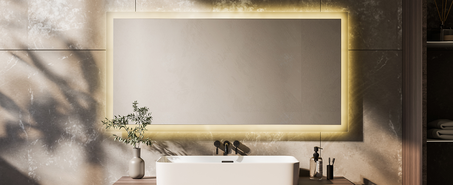 Дзеркало для ванної кімнати EMKE® з підсвічуванням 80x60 см, тепле біле світло 3000K, вимикач, вертикальна/горизонтальна установка, IP44, енергозберігаюче