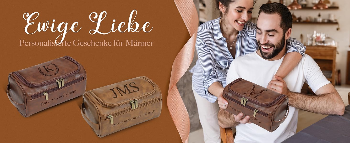 Чоловіча косметичка Easycosy з лазерним гравіюванням імені, з можливістю підвішування, з натуральної шкіри, червоно-коричневого кольору, двошарова