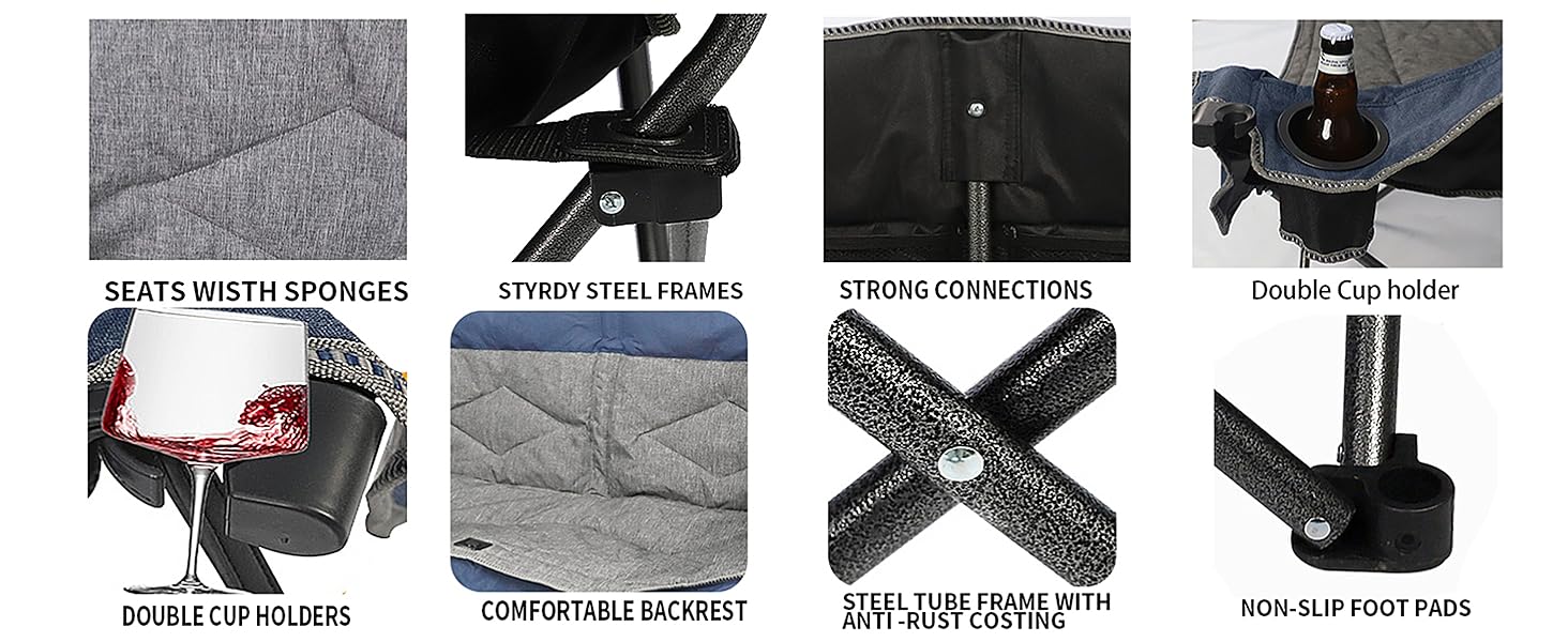 Крісло-диван Northroad Розкладне для кемпінгу на 2 особи, портативне, з підстаканниками та тримачем для келихів, блакитне