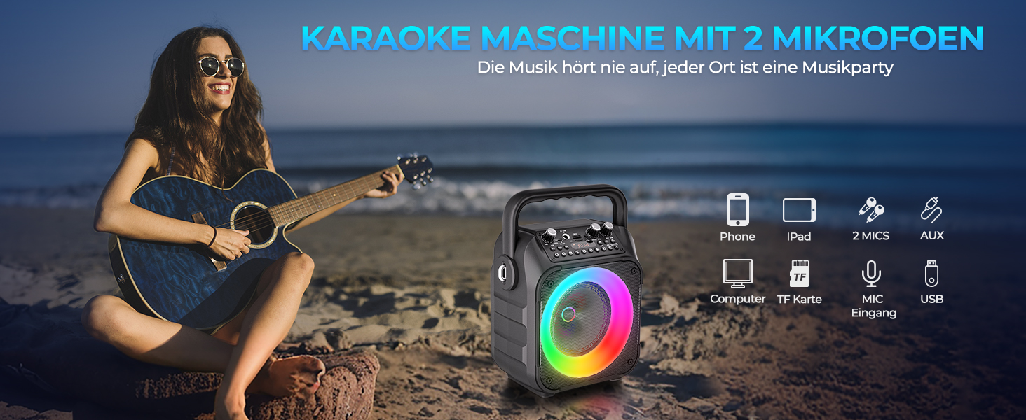 Караоке Машина Ankuka з 2 мікрофонами, Bluetooth, портативна PA система, підтримка TV/TWS/FM/AUX/USB/TF/Rec для вечірок та свят (Чорний)