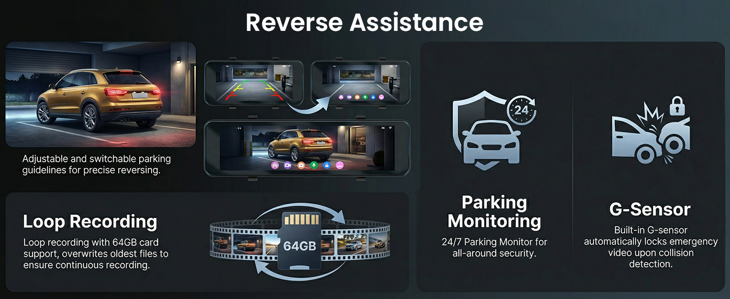 Дзеркало заднього виду з відеореєстратором Hodozzy 4K+1080P, GPS, ADAS, BSD, Wi-Fi, 10.88