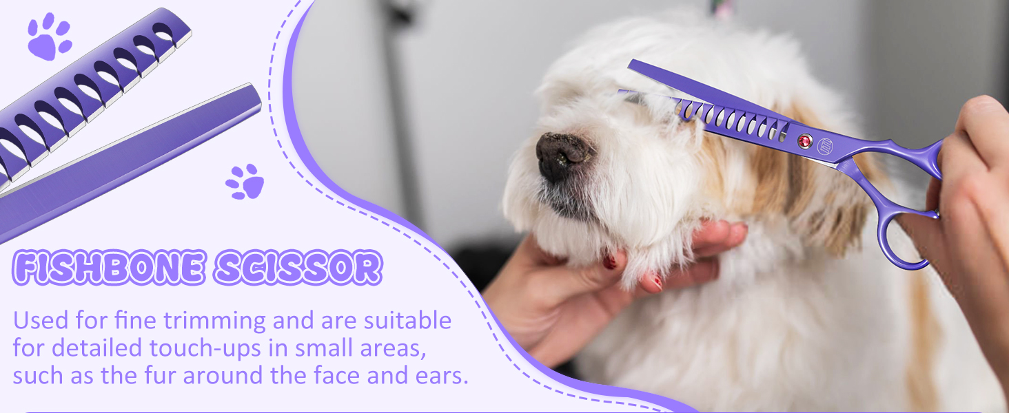 Професійний набір ножиць для грумінгу собак Moontay 7 дюймів: ножиці для грумінгу, випрямні, зігнуті, для розрідження, фіолетовий