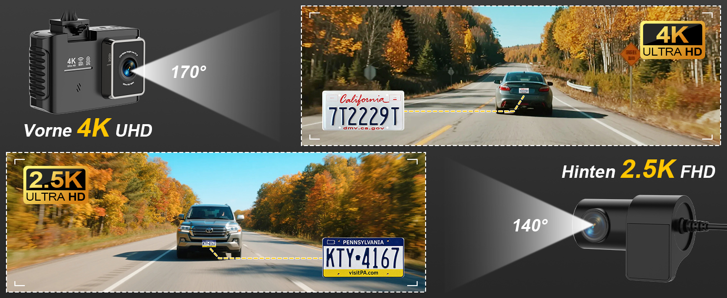 Автомобільний відеореєстратор 4K з GPS та 5GHz WiFi, передня та задня камери, 2.0