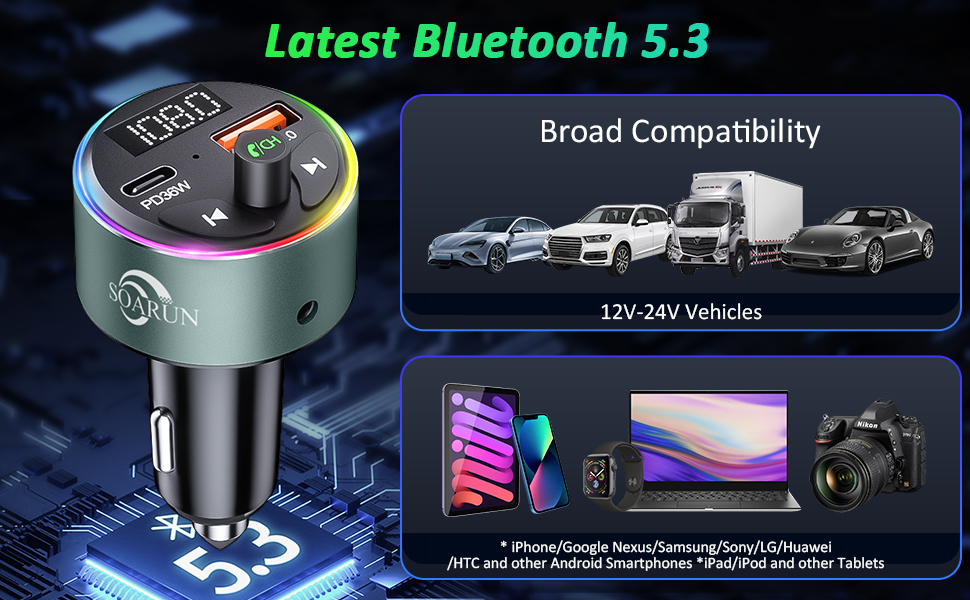 Bluetooth 5.3 FM-трансмітер для авто, чорний