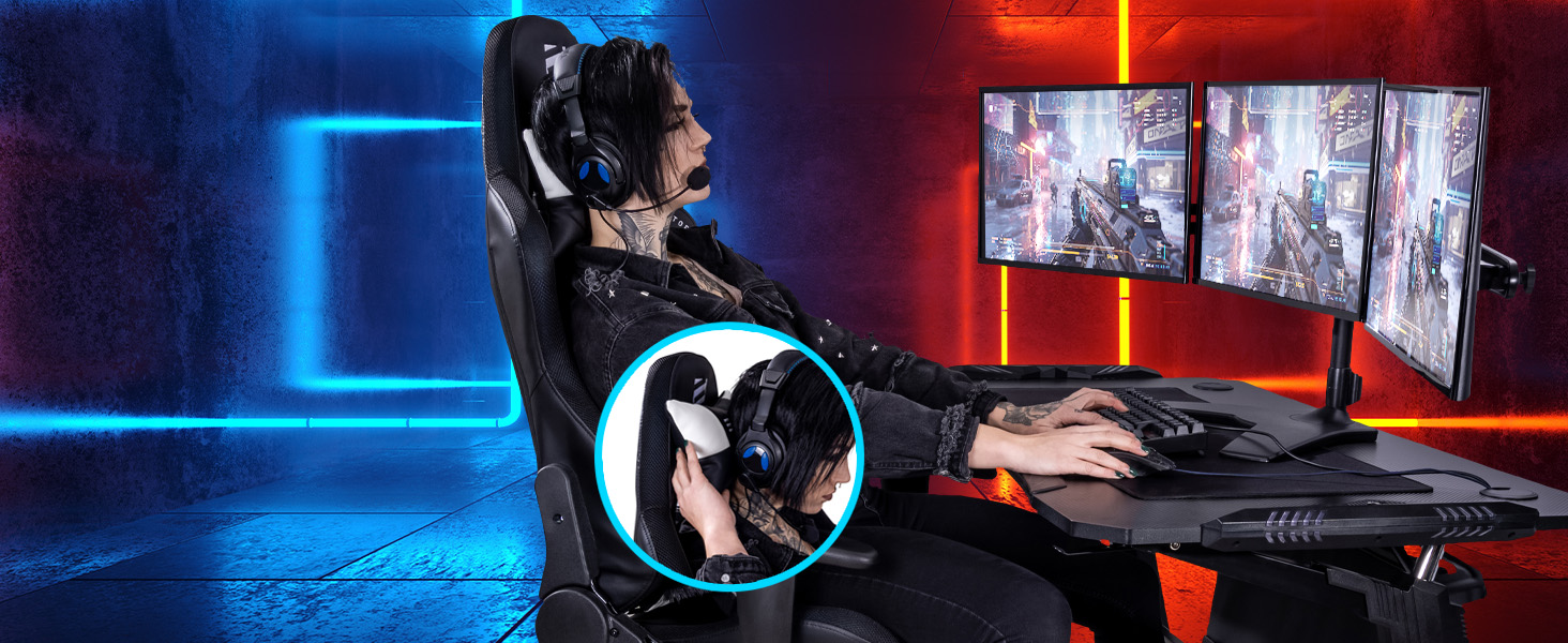 Геймерське крісло ELITE LED Destiny: ергономічне офісне крісло з RGB підсвіткою, штучна шкіра (чорно-біле)