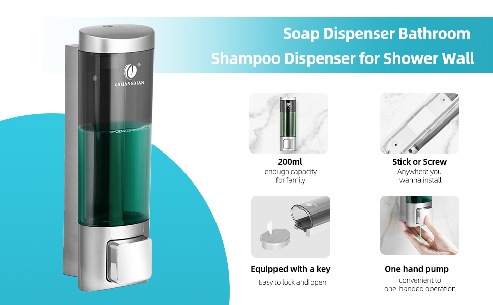 Ручний дозатор мила CHUANGDIAN, настінний, 200 мл, білий, сріблястий