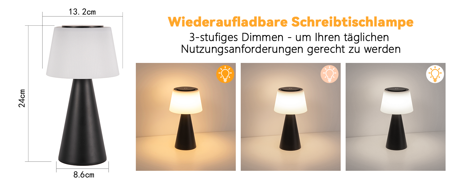 Акумуляторна настільна лампа LED 2 шт. чорна - бездротова, сенсорна, з USB зарядкою для спальні, вітальні, вулиці