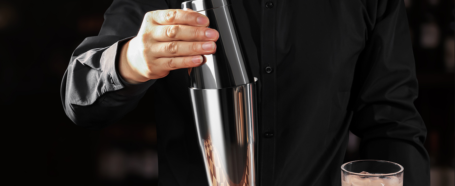 Набір для коктейлів WOTOR Boston: шейкер 18oz та 28oz, сито, подвійний джигер, професійний барний інвентар (срібло)