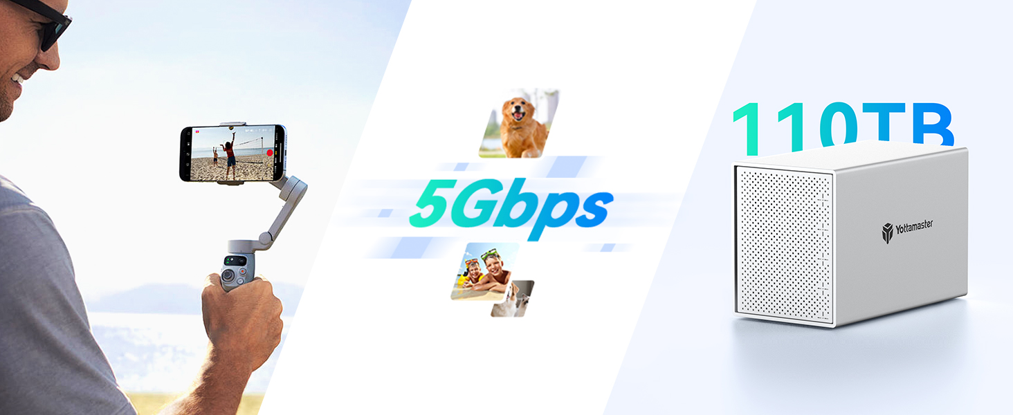 Зовнішній корпус для жорстких дисків Yottamaster на 5 слотів USB-C, алюмінієвий SATA Case для HDD/SSD 3.5