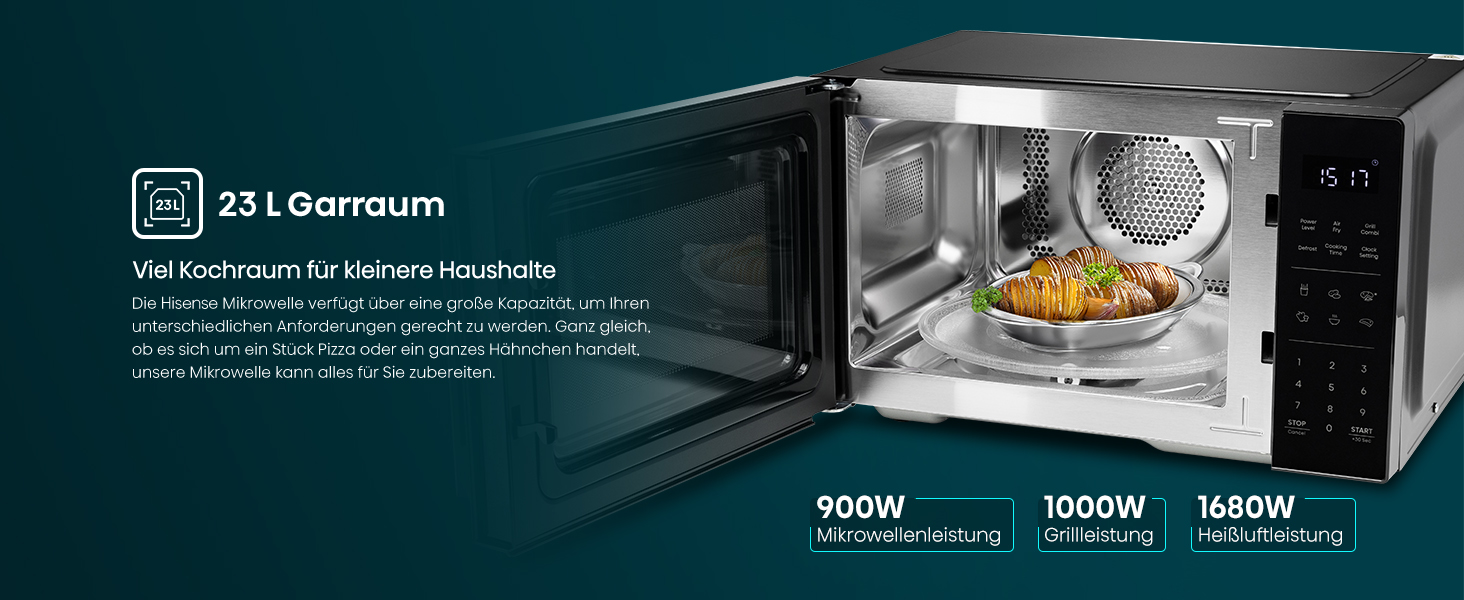 Мікрохвильова піч Hisense H23MOBS5HC 23 л, 900 Вт, AirFry, 4 в 1, чорна