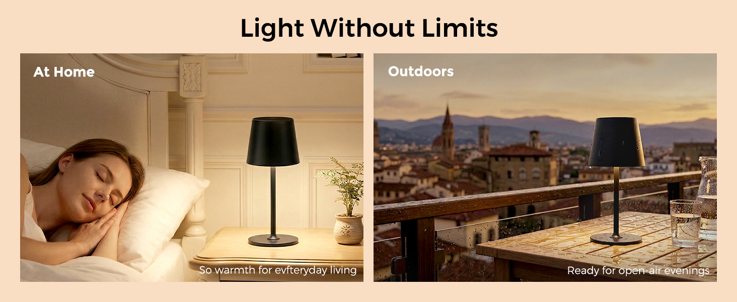 Світлодіодний настільний світильник акумуляторний бездротовий чорний, диммується, водонепроникний IP54