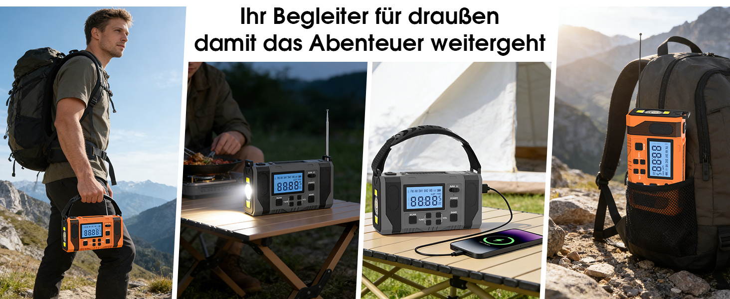 Сонячне радіо з ручним заводом 10000mAh Notfall: AM/FM, ліхтарик, SOS-сигнал, Power Bank, зарядка від сонця/USB/ручки, для кемпінгу, походу, надзвичайних ситуацій, сірий