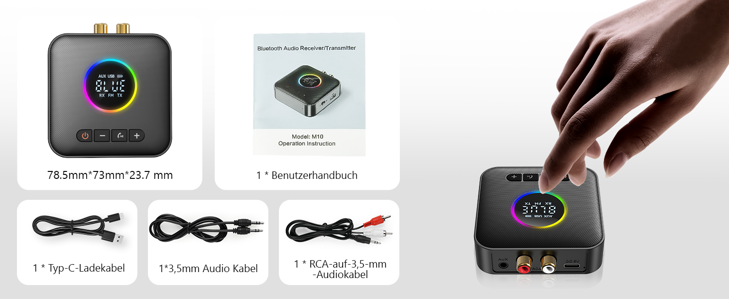 Bluetooth 5.4 Передавач та приймач AXFEE HiFi, 2-в-1, для аудіосистем, автомобілів, TV, з 3.5mm RCA, чорний