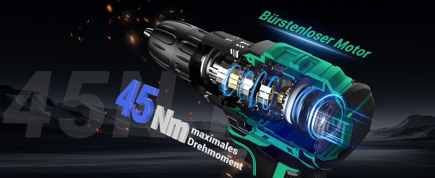 Акумуляторний шуруповерт BETENST 21V: 42Nm, 2.0Ah, 25+3 рівня крутного моменту, 2 швидкості, 10 мм патрон, LED, 30-ти елементний набір для дому, саду, DIY