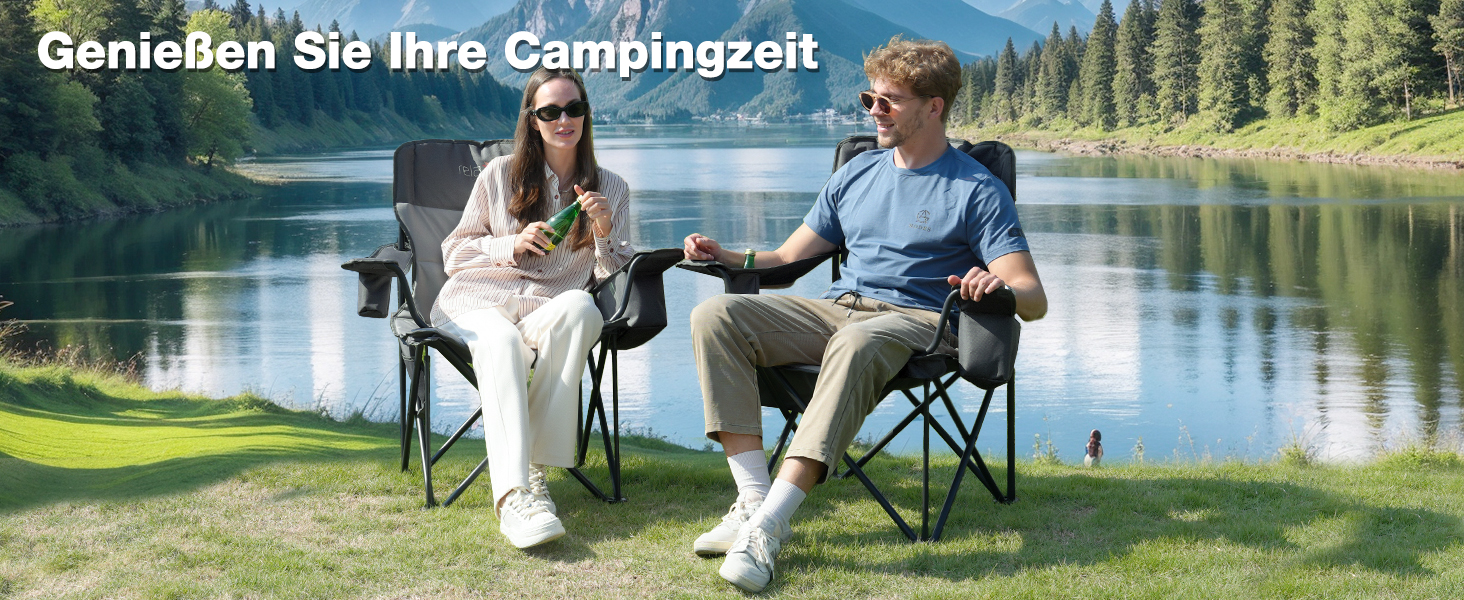 Розкладний стілець для кемпінгу RELAX FIELD 200KG з підстаканником та сумкою-холодильником, рибальський стілець, сірий (2 шт)