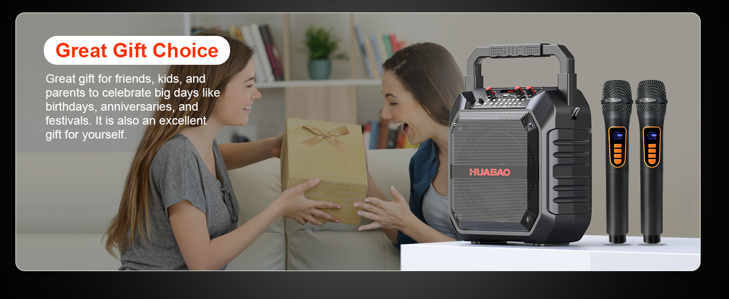 Портативна караоке-машина з Bluetooth, мікрофоном та підключенням TF/USB/FM/AUX для дому та вечірок (2 мікрофони)