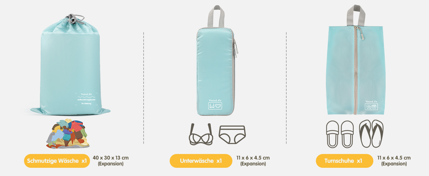 VnioLife Набори для пакування валізи: 8 шт. - Органайзер для подорожей, компресійні куби для валізи (Блакитний)